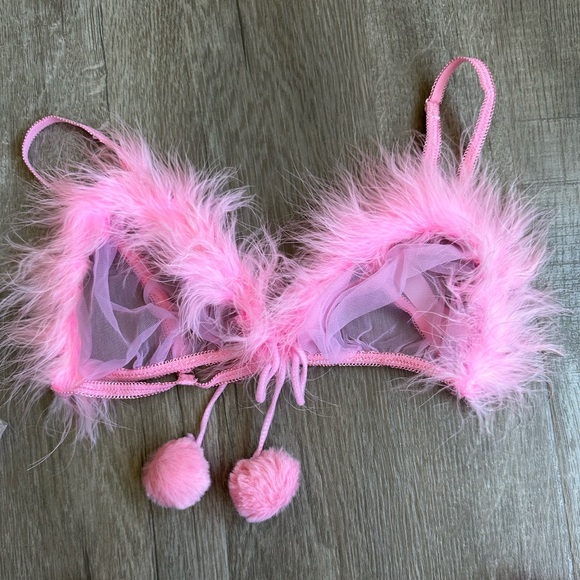 Dollskill Sugarthrillz Pink Mesh Fluffy lingerie Set + pasties - Picture 2 of 7